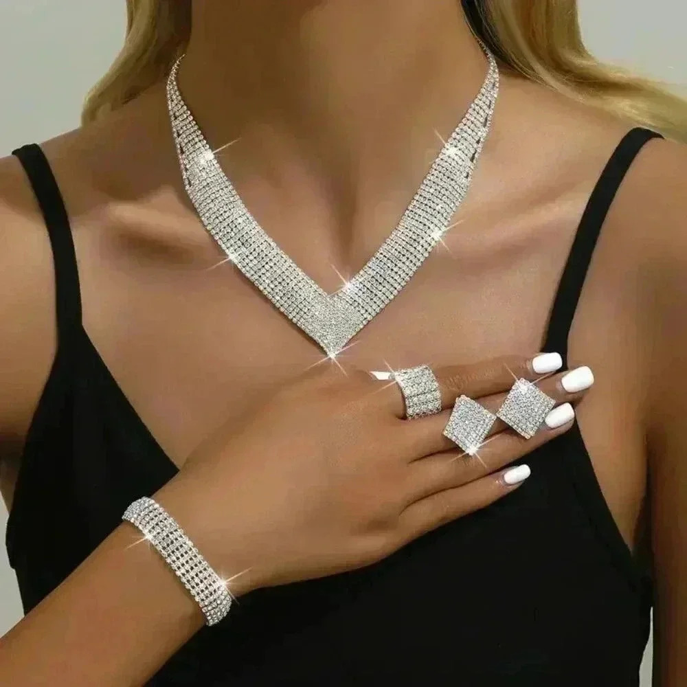 Elegant Sterling Silver Plating 5-Piece Luxurious Jewelry Set